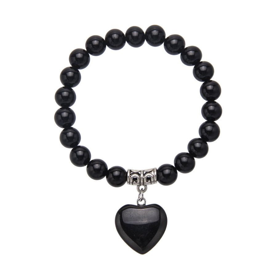 Wholesale Colorful Natural Stone Crystal Heart Stretch 8MM Bracelet